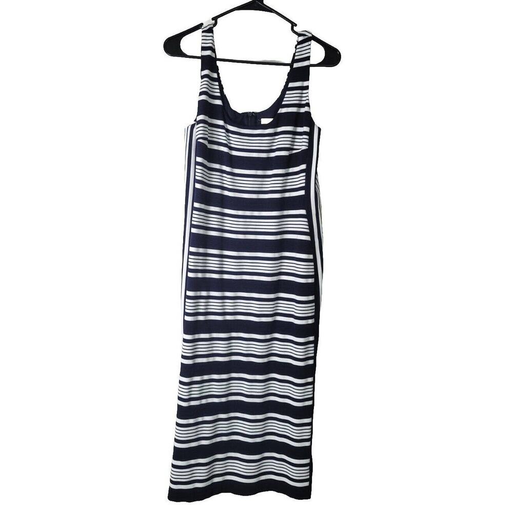 Hutch By Anthropologie Midi Dress Navy White Striped Nautical Size XL